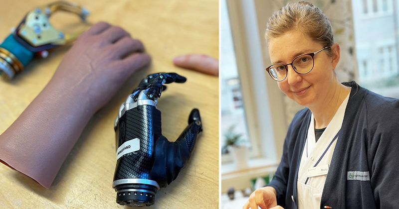 Maria arbetar på armprotes