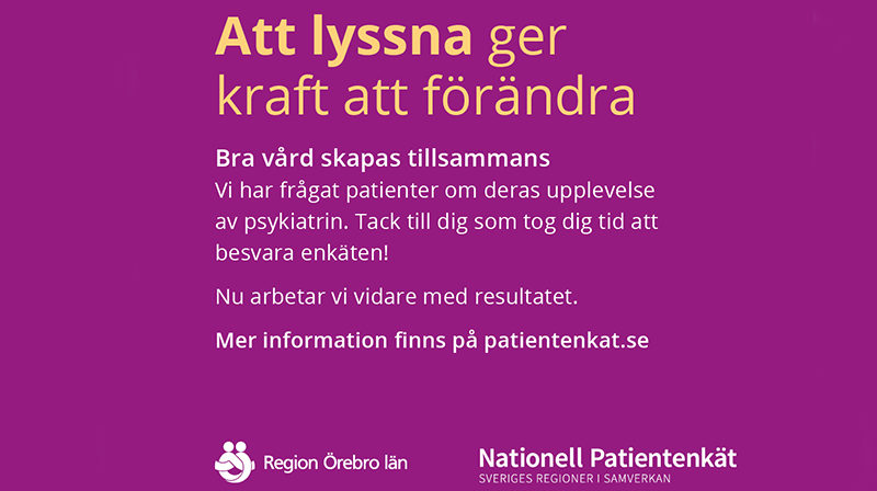 Bild med text där man tackar de som tog sig tid till att besvara den nationella patientenkäten inom psykiatrin. 