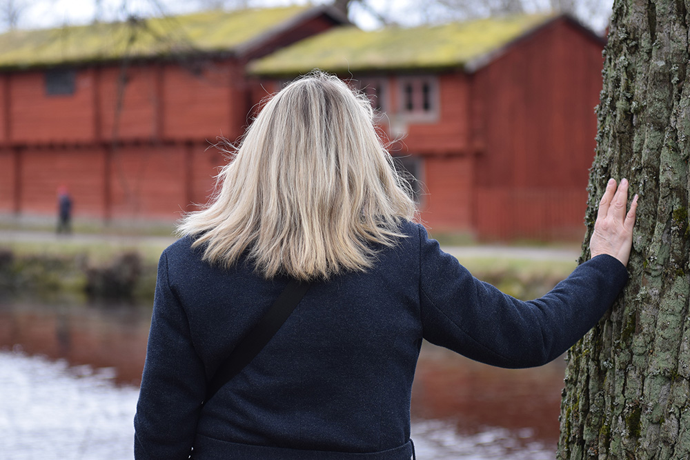 Person fotograferad bakifrån med Wadköping i bakgrunden