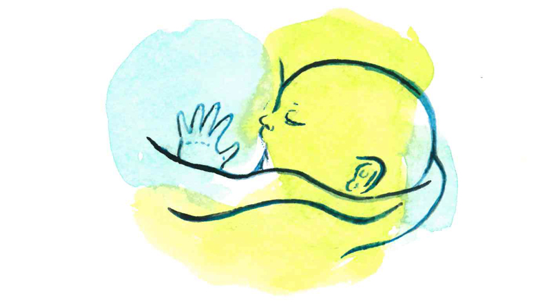 Illustration. En bebis som ammar.