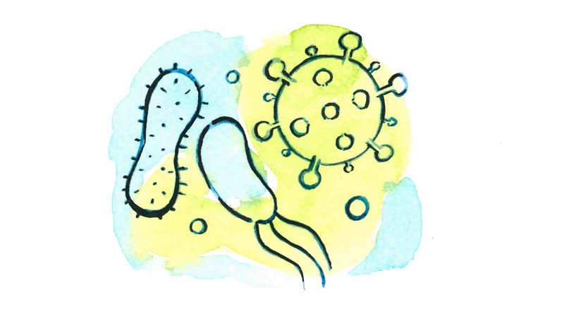 Illustration av virus målade med vattenfärg. 