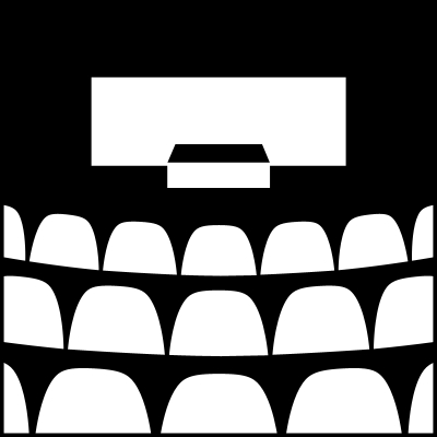 Svartvit bild av en undervisningssal. Illustration Pictogram